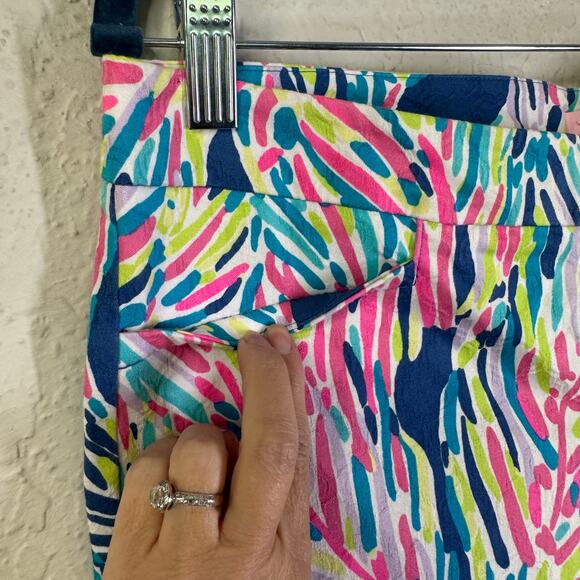 LILLY PULITZER Pants 8 Kelly Textured Ankle Length Skinny Indigo Palm Reader - Picture 8 of 13